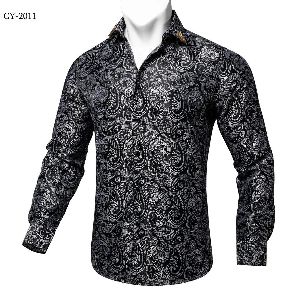 Brand New Men's Royal Blue Business Shirts Luxury Fashion Paisley Long Sleeve Turn-Down Collar Social Shirt Male Casual Blouse