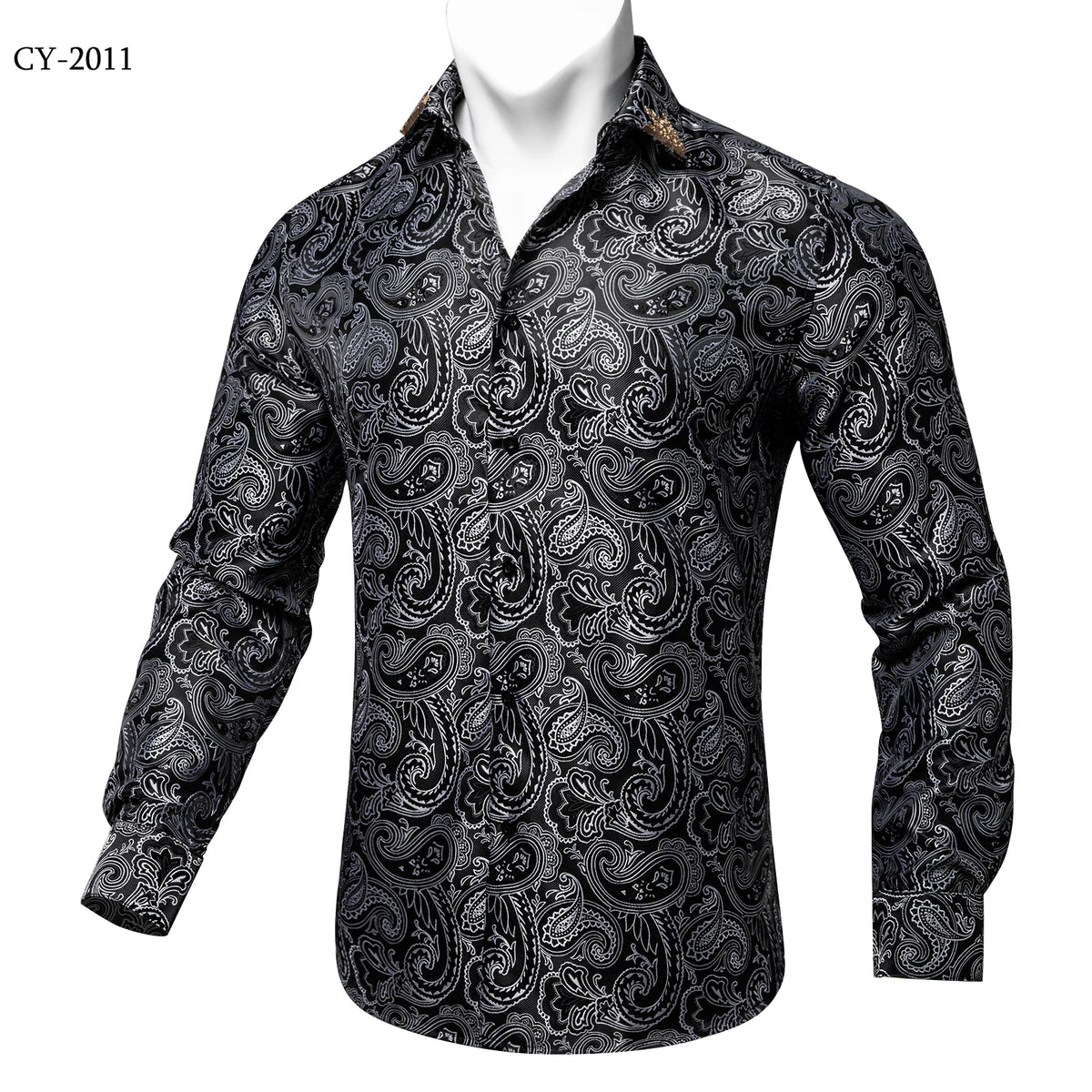 Brand New Men's Royal Blue Business Shirts Luxury Fashion Paisley Long Sleeve Turn-Down Collar Social Shirt Male Casual Blouse