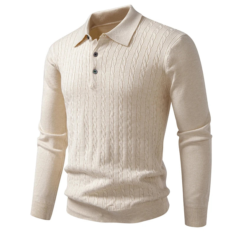 Autumn Mens Polo Sweater V Neck Long Sleeve Knit Button Polos Ribbed Casual Dress Pullover Sweaters Outdoor Winter Streetwear