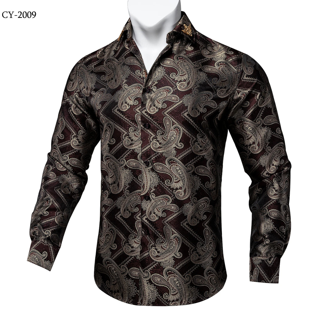 Brand New Men's Royal Blue Business Shirts Luxury Fashion Paisley Long Sleeve Turn-Down Collar Social Shirt Male Casual Blouse