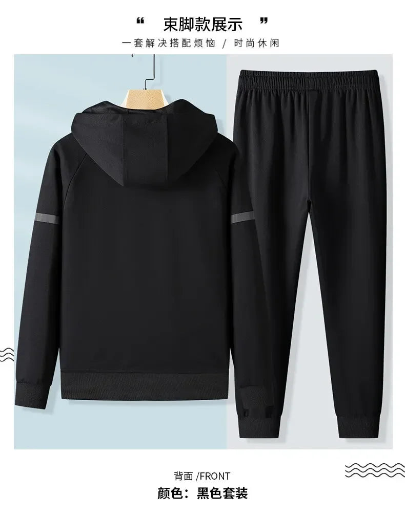 Men Running Sports Tracksuits Sets Hoodies Zipper Outwear Sportwear+Sweatpants Sets Male Workout Sports Outfit Autumn Spring