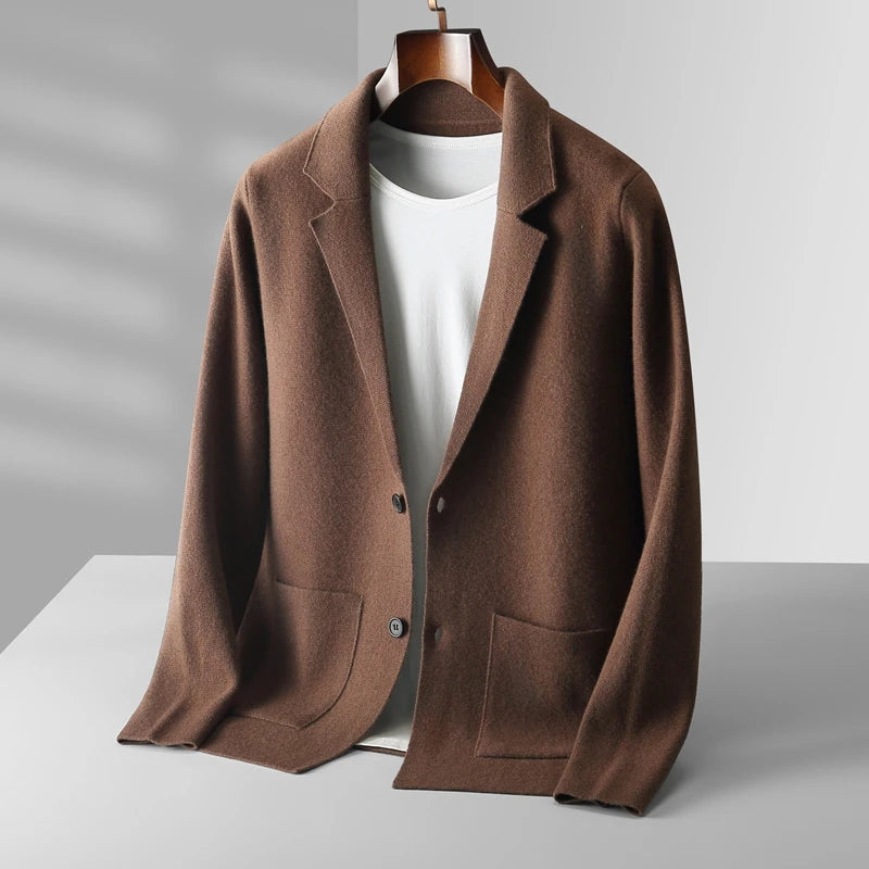 100% Pure Wool Cardigan Men's Spring And Autumn High-End Outerwear Sweater Casual Small Suit Jacket Olive Collar Sweater
