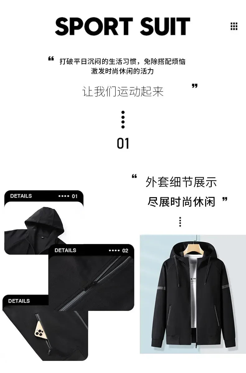 Men Running Sports Tracksuits Sets Hoodies Zipper Outwear Sportwear+Sweatpants Sets Male Workout Sports Outfit Autumn Spring
