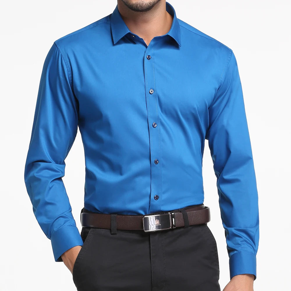 Men's Business Dress Shirts Bamboo Fiber Blend Long Sleeve Solid Color Work Shirt with Lapel Collar Regular Fit for All Seasons