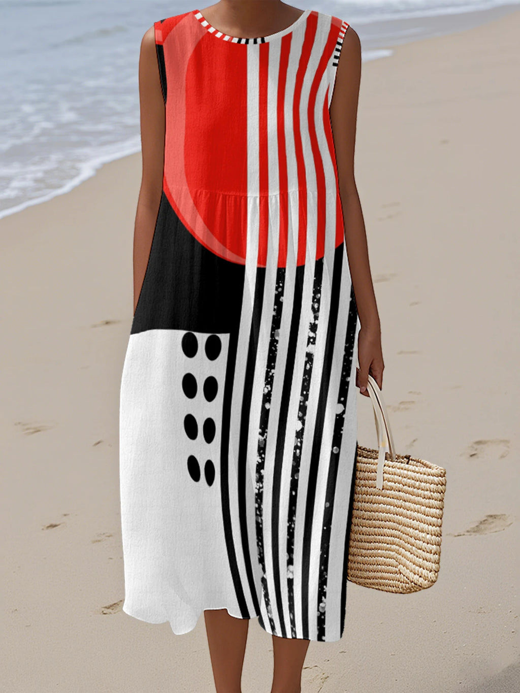 2025 Female's Sleeveless Dress Summer Casual Flowy Dress Sundress Fashion Unique Streetwear Midi Dress