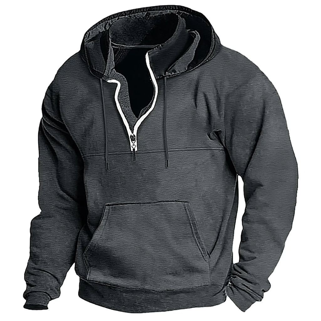 2026 Fashion Autumn/Winter New Hoodie Men's Casual Loose Stand Collar Solid Color Sports Hoodie Men's Half Zipper Street Wear