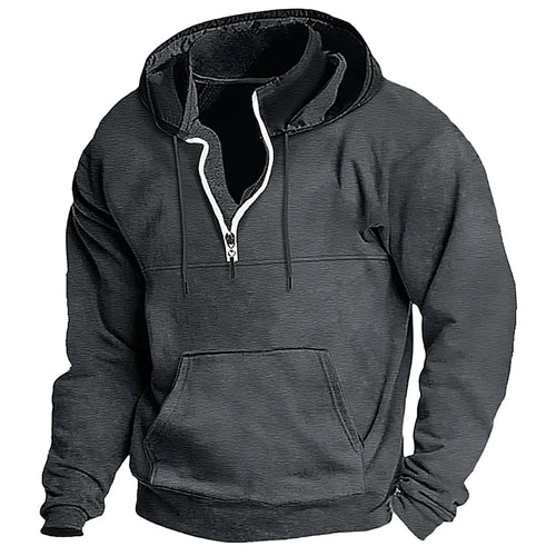 2026 Fashion Autumn/Winter New Hoodie Men's Casual Loose Stand Collar Solid Color Sports Hoodie Men's Half Zipper Street Wear