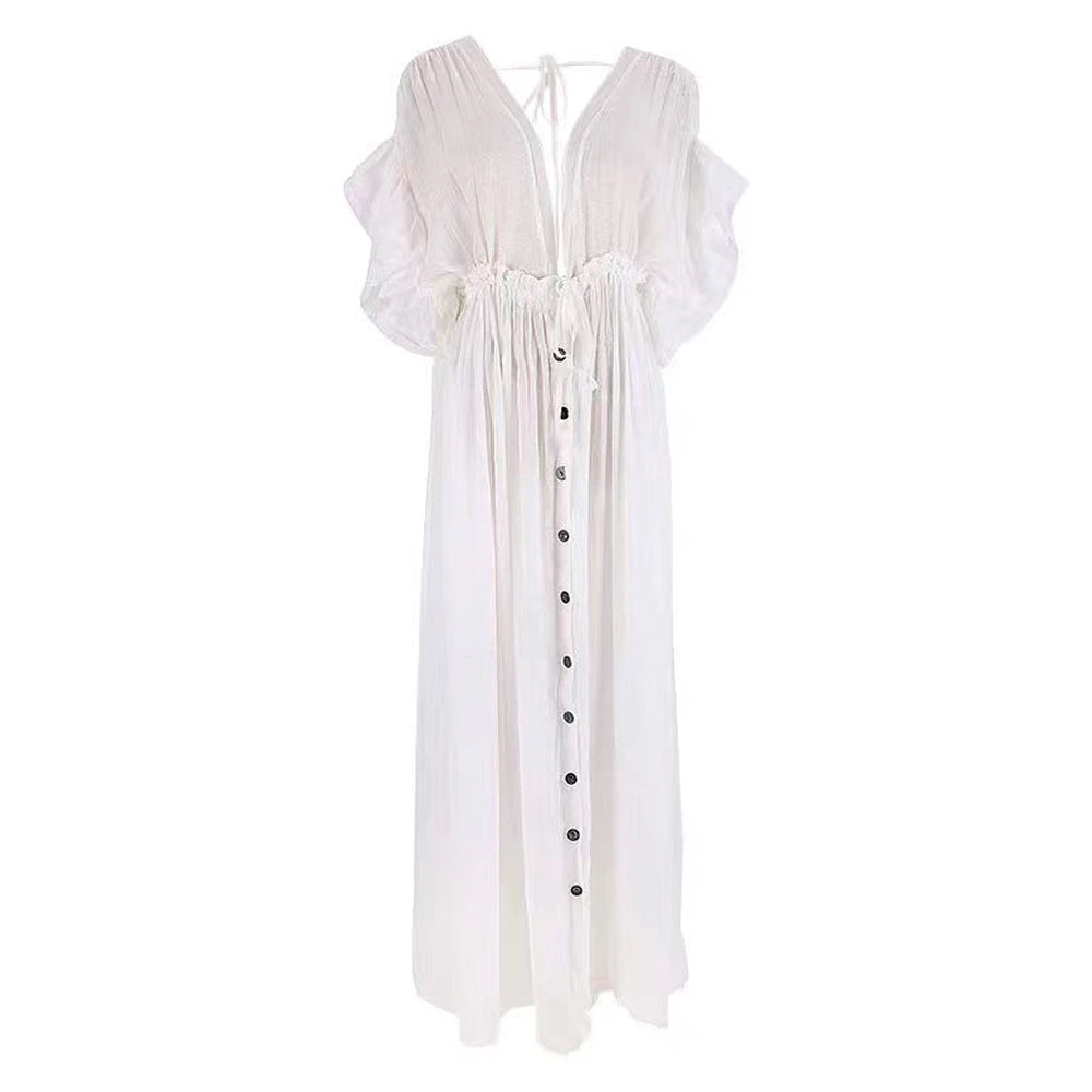 Comfortable Linen Cotton Dress For Pregnant Women Waist Drawstring  Beach Skirt Bohemian Photo Shooting Pregnancy Dress