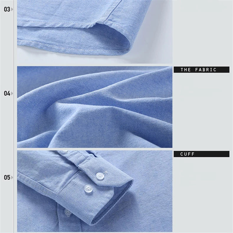 Cotton Oxford Shirt For Men Long Sleeve Plaid Striped Casual Shirts Male Pocket Regular-Fit Button-Down Work Man Dress Shirt
