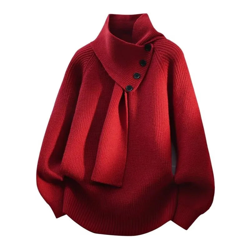 Autumn and winter ins lazy style thick scarf sweater men's Korean version trendy loose solid color base knit sweater
