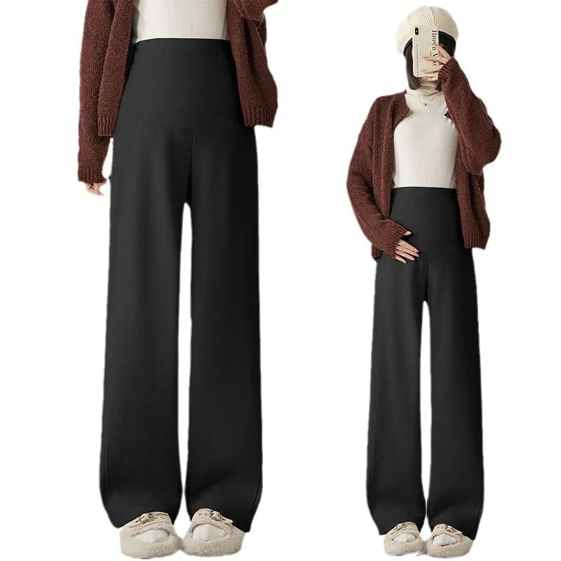 Maternity Pants Fleece-Lined Wide-Leg Sweatpants Autumn/Winter Casual Straight-Leg Pants Underwear Base Trousers For Pregnant