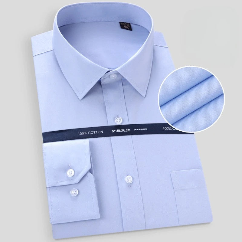 Office Men Shirt 100% Cotton Oversized Button Up Shirt  Anti-wrinkle Longsleeve Shirt for Men White Business Slim Fit Shirt Men