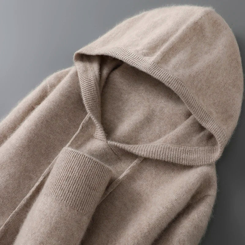 DjzDsm Autumn Winter Men's Sweater 100% Merino Wool Thick Hooded Pullover Soft Knitwear Casual Comfort Wool Clothing Tops