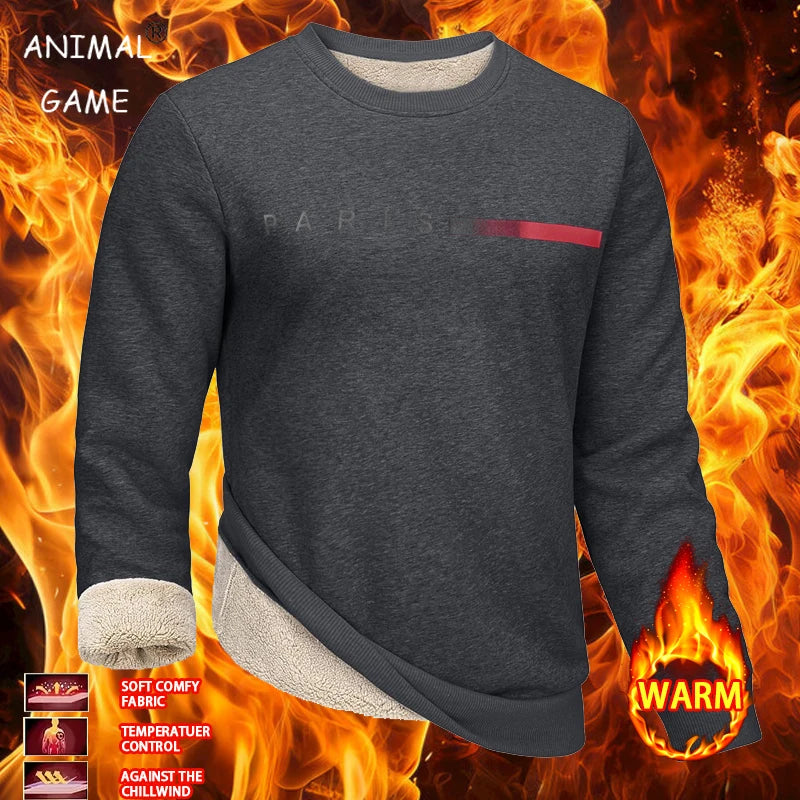 Men's Crewneck Heavyweight Sweatshirt Winter Warm Sherpa Lined Pullover Outdoor Casual Streerwear Basic Coats Men Thick Tops