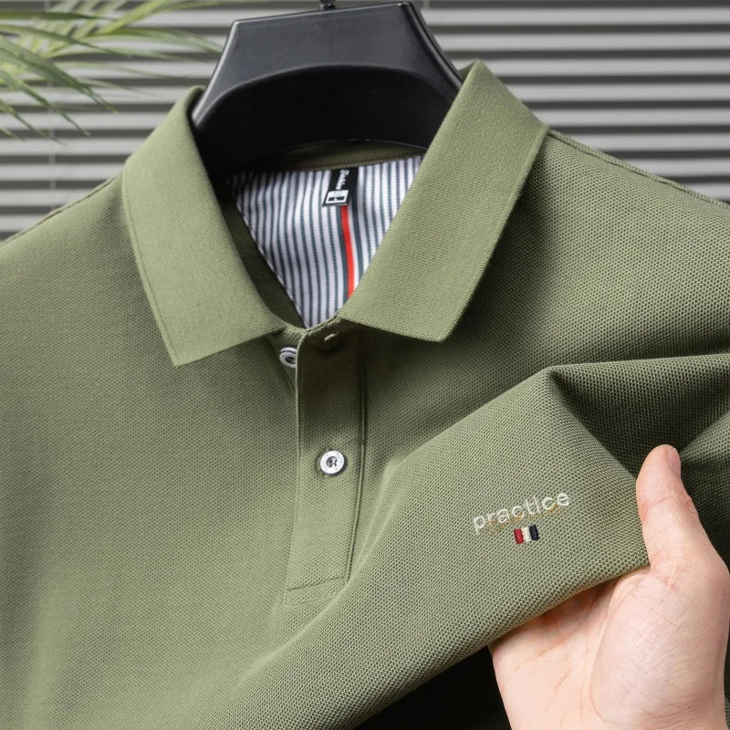 100% Pure Cotton Men's Classic Embroidered Polo Shirt Luxury Breathable Anti-wrinkle Cozy Short Sleeve Business Casual Golf Tee