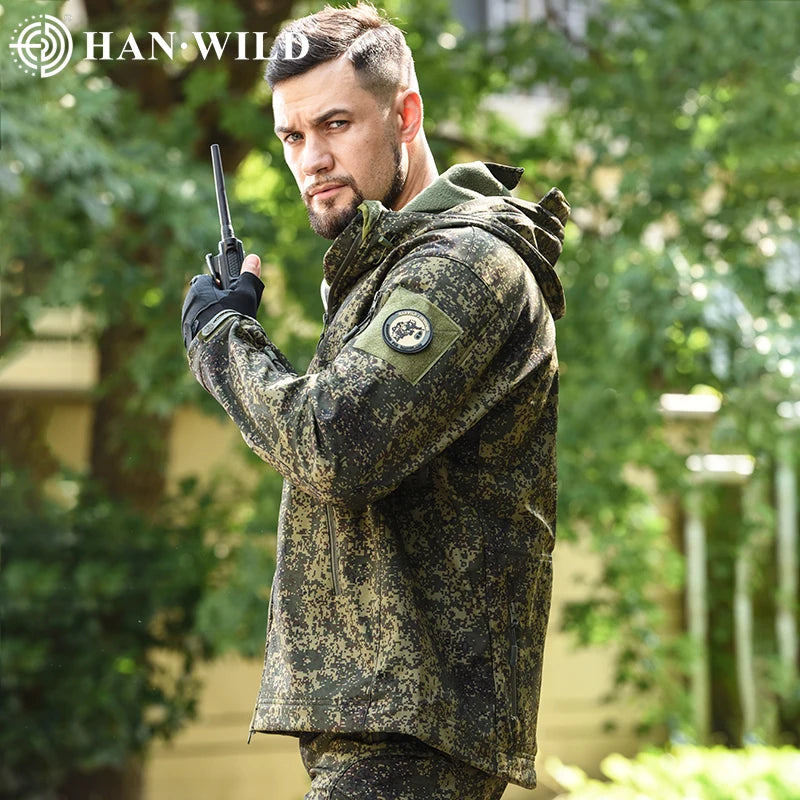 Tactical Winter Set Men's Outdoor Windproof Waterproof Suit Multi-Pocket Soft Shell Hooded Jackets Sharkskin Work Pants