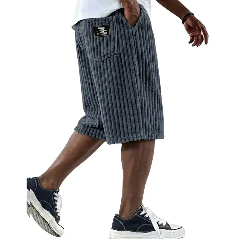 2026 Summer Casual Mens Corduroy Shorts Solid Bottoms Vintage Striped Textured Pants Men Daily Leisure Loose Straight Short