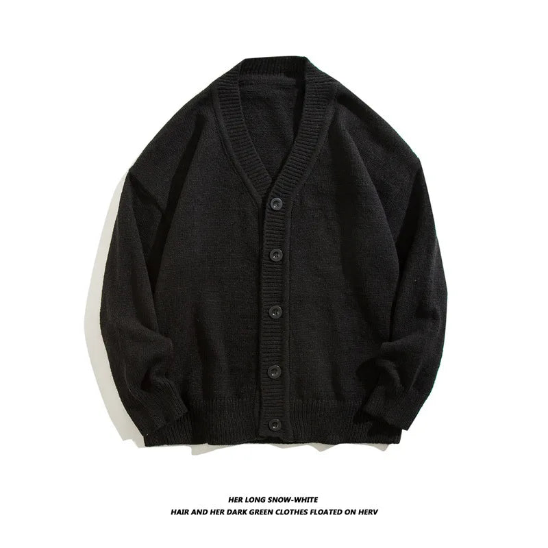Autumn Winter Men Casual V-Neck Cardigan Sweaters Solid Color Long Sleeve Outerwear Single-breasted Male Loose Knitted Coats