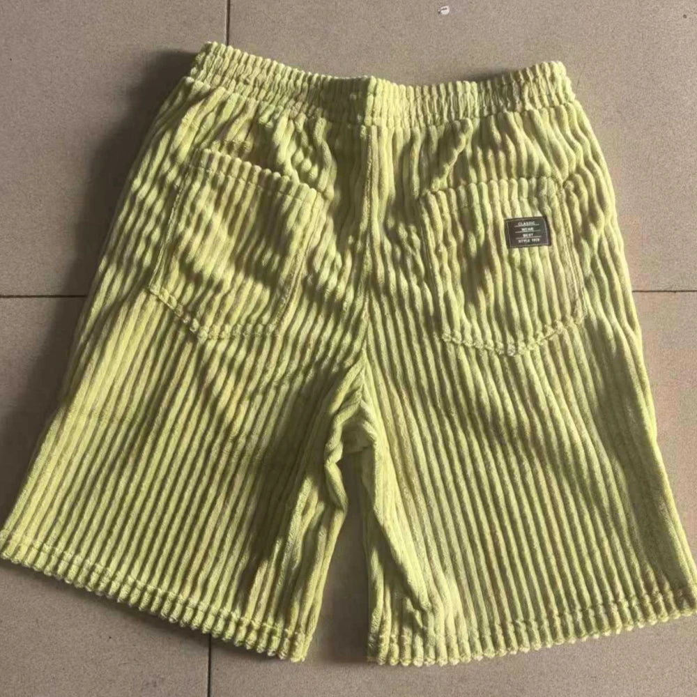 2026 Summer Casual Mens Corduroy Shorts Solid Bottoms Vintage Striped Textured Pants Men Daily Leisure Loose Straight Short