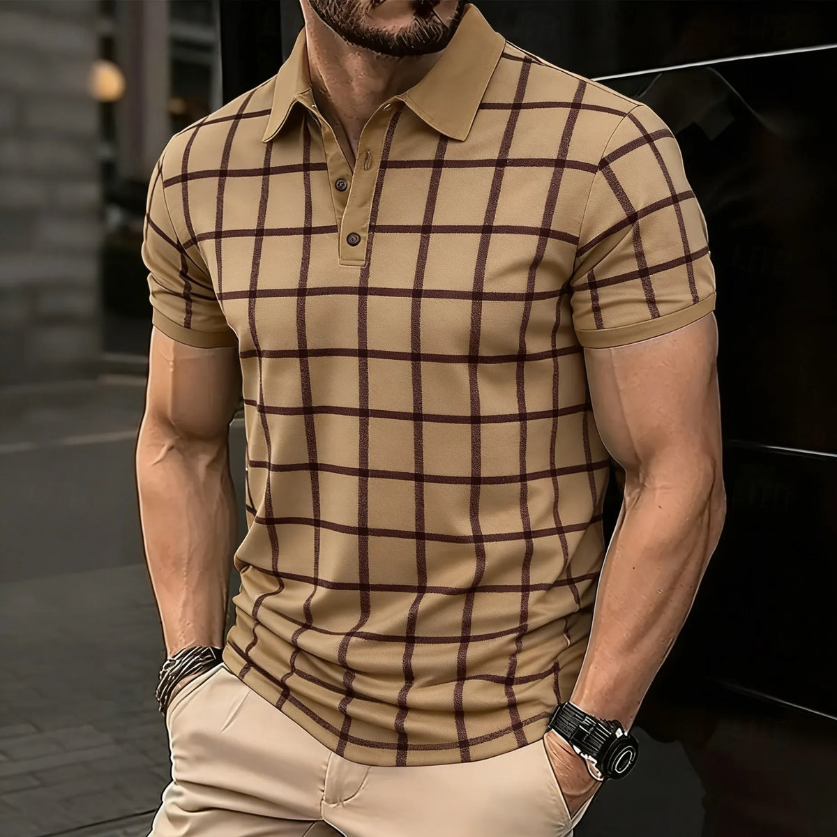 Minimalist Line Grid Printed Men Polo Shirts 3D Triangle Graphic Short Sleeve Summer Tops Outdoor Casaul Daily Men Clothing Tops