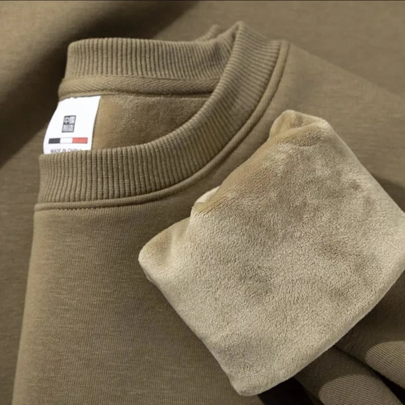 600GSM Heavyweight Plush Fleece Thickened Sweatshirt Unisex Solid O-Neck Pullover Oversized Autumn Winter Vintage Sweatshirts