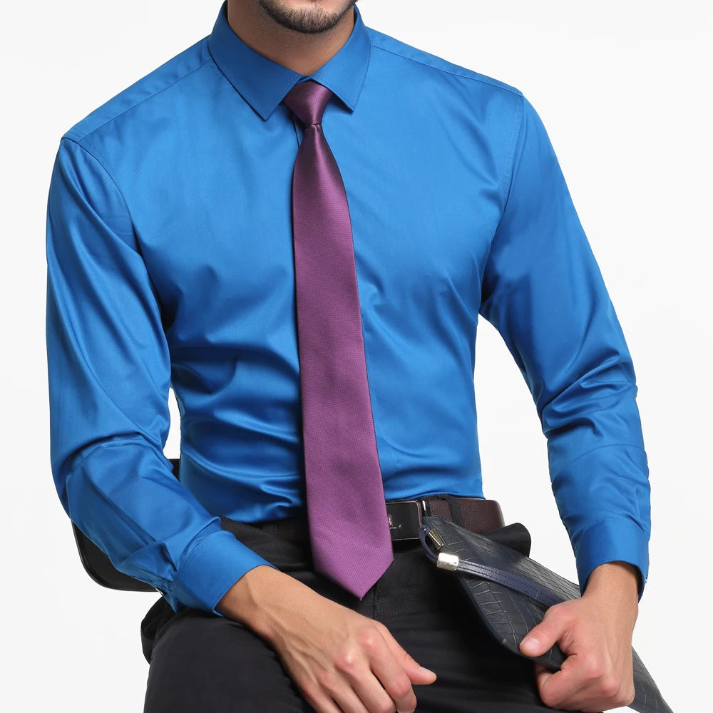 Men's Business Dress Shirts Bamboo Fiber Blend Long Sleeve Solid Color Work Shirt with Lapel Collar Regular Fit for All Seasons