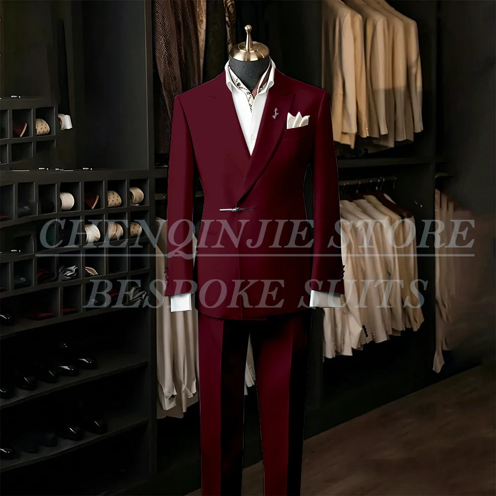 Bespoke White Men's Suits Male Clothing Fashion Wedding Regular Fit 2 Piece Jacket Pants Blazer High Quality Clothing Costume