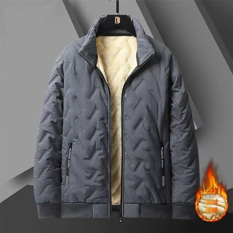 Faionable Autumn Winter Lamb Velvet Fce Lined Loose Men's Outerwear Spor Thiened Cotton Coat Set Long Sve Long Pants