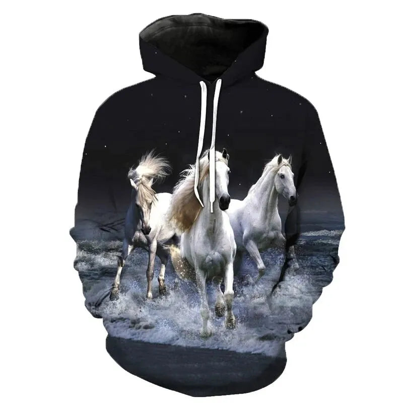 2023 New Fashion Autumn Men's Hoodies 3D Printed Animal Horse Hoodie Sweatshirts Loose fitting pullover Casual Sweatshirt