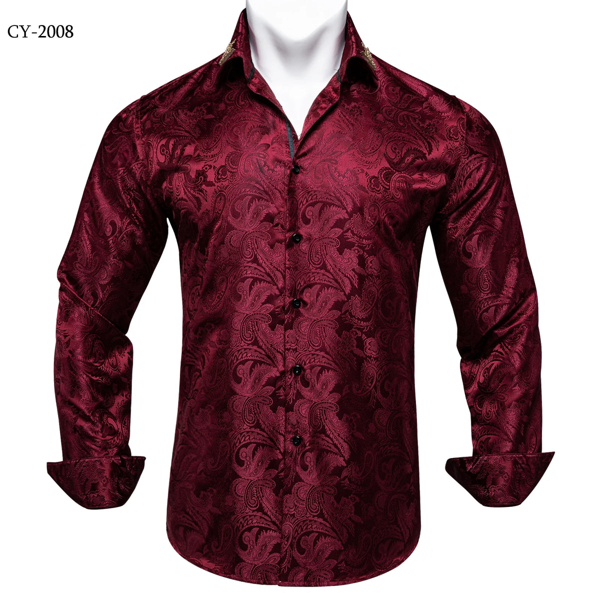 Brand New Men's Royal Blue Business Shirts Luxury Fashion Paisley Long Sleeve Turn-Down Collar Social Shirt Male Casual Blouse