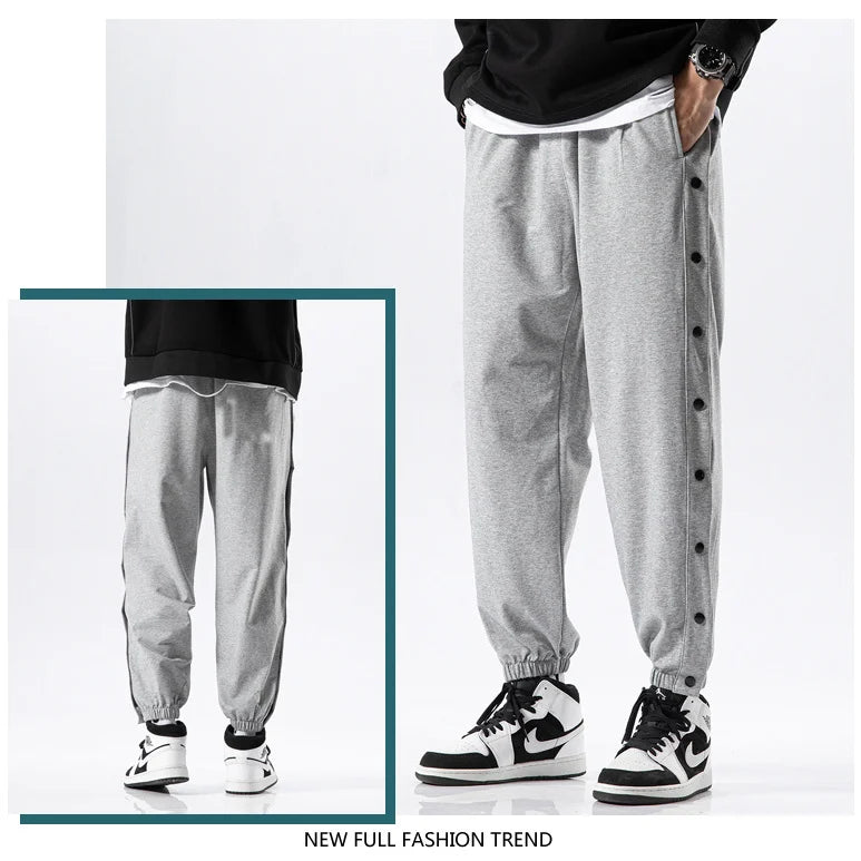 Men's Buttons Pants Running Sports Trousers Male Casual Jogger Basketball Football Sweatpants Outdoor Loose Hiphop Streetwears