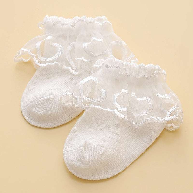 Princess Lace Floral Baby Socks for Girls Toddler Cute White Ruffles Anti-Skid Socks Kids Dancing Socks Casual Infant Foot Socks
