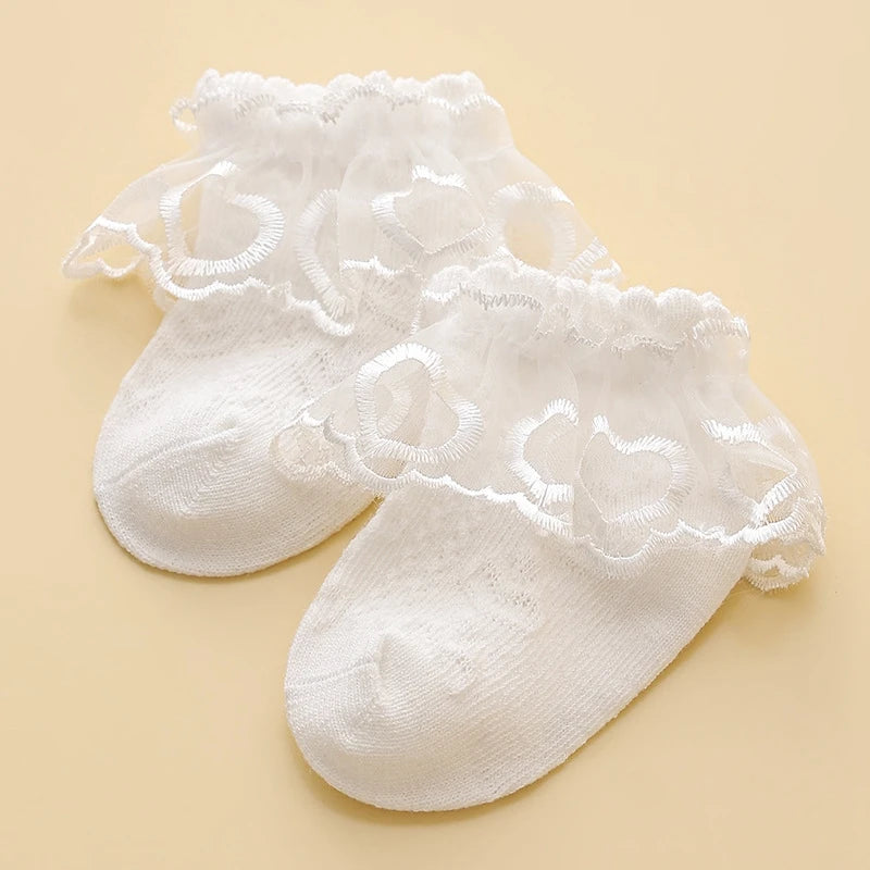 Princess Lace Floral Baby Socks for Girls Toddler Cute White Ruffles Anti-Skid Socks Kids Dancing Socks Casual Infant Foot Socks