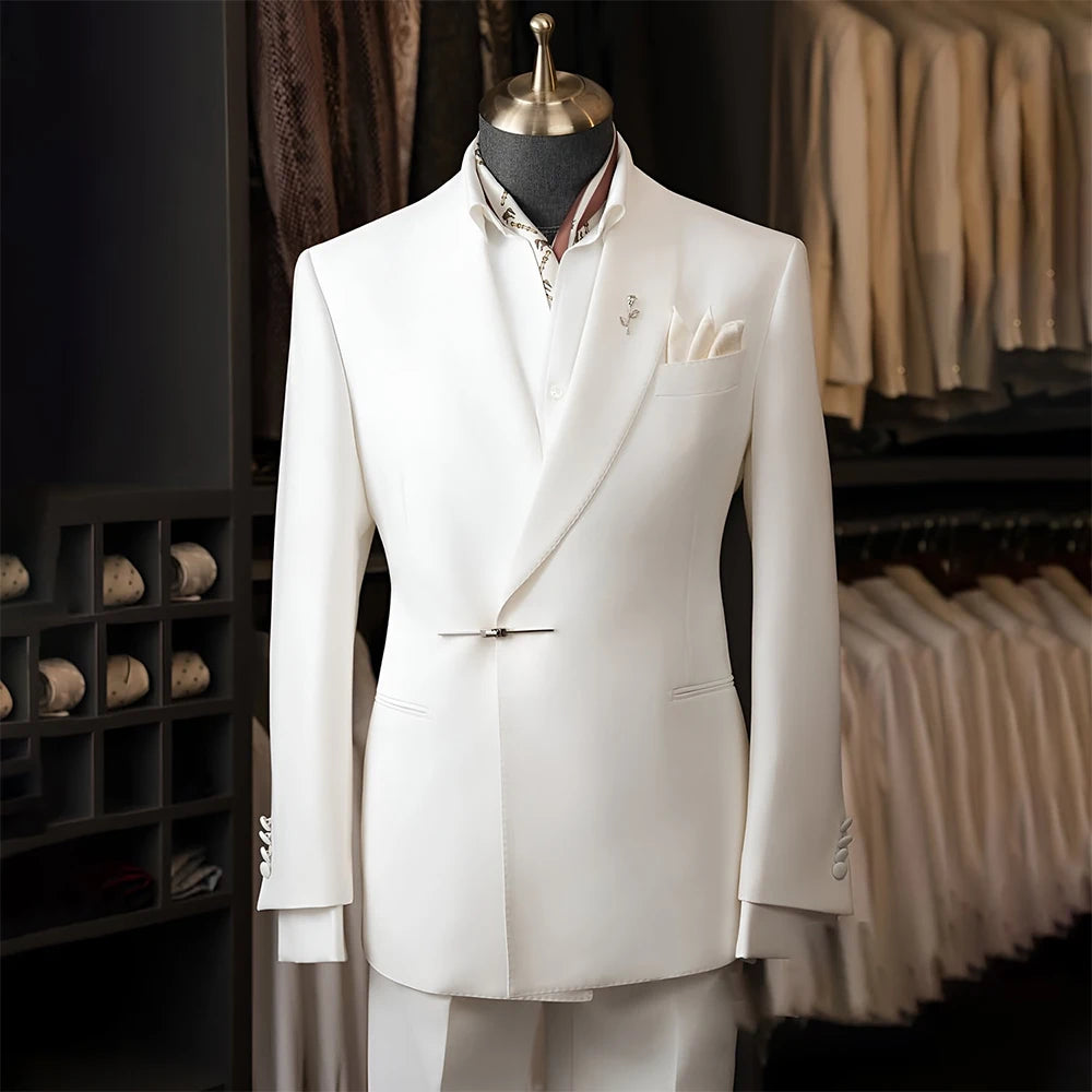 Bespoke White Men's Suits Male Clothing Fashion Wedding Regular Fit 2 Piece Jacket Pants Blazer High Quality Clothing Costume