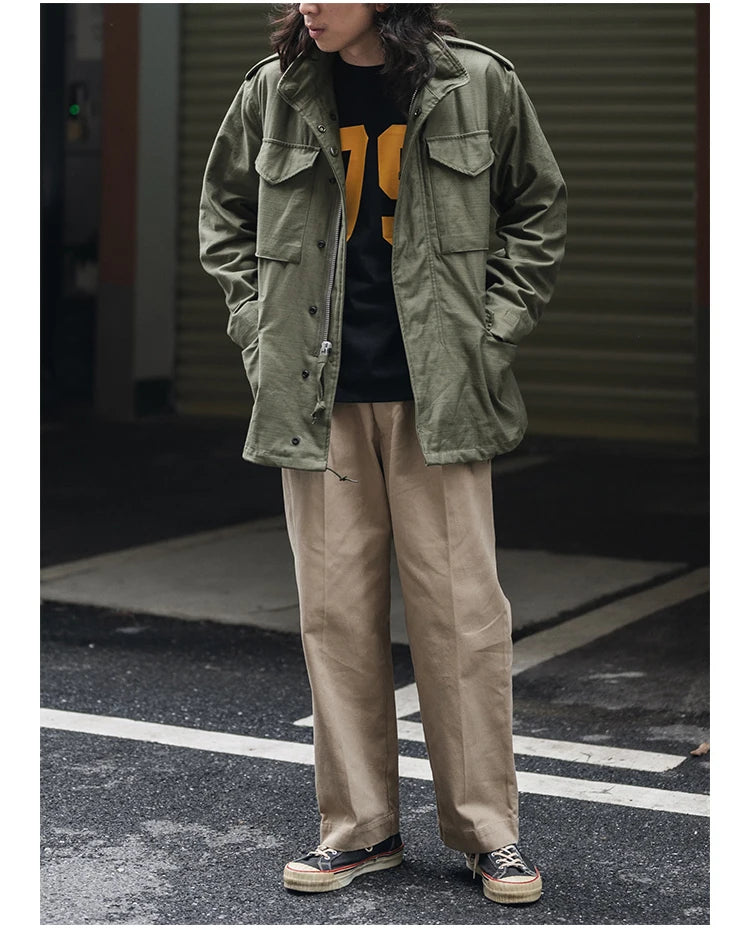 Rugged Bronson 1969 M65 Blended Satin Field Jacket M-65 Olive Green Jacket M51 Tactical Coat