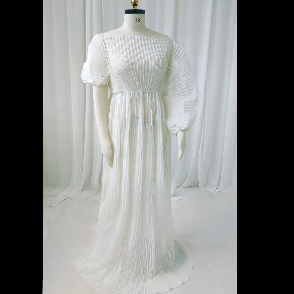 Maternity Dresses For Baby Showers One Necked Single Sleeved Pleated Dress Photo Shoot Photography Dress For Women