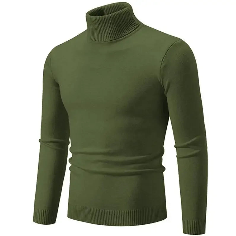 2024 Men's High Neck Sweater Solid Color Pullover Autumn And Winter Turtleneck Warm Bottoming Shirt Casual Woolen Sweater 5XL-M