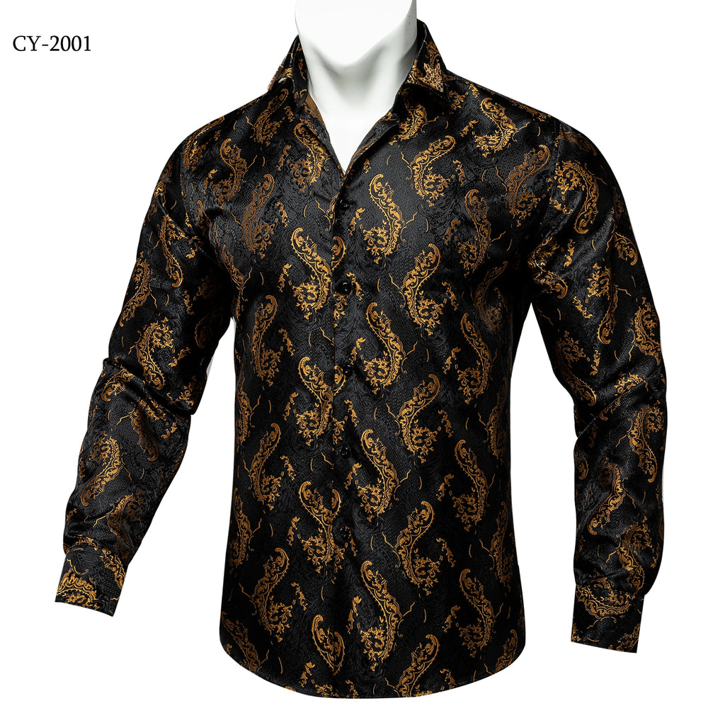Brand New Men's Royal Blue Business Shirts Luxury Fashion Paisley Long Sleeve Turn-Down Collar Social Shirt Male Casual Blouse