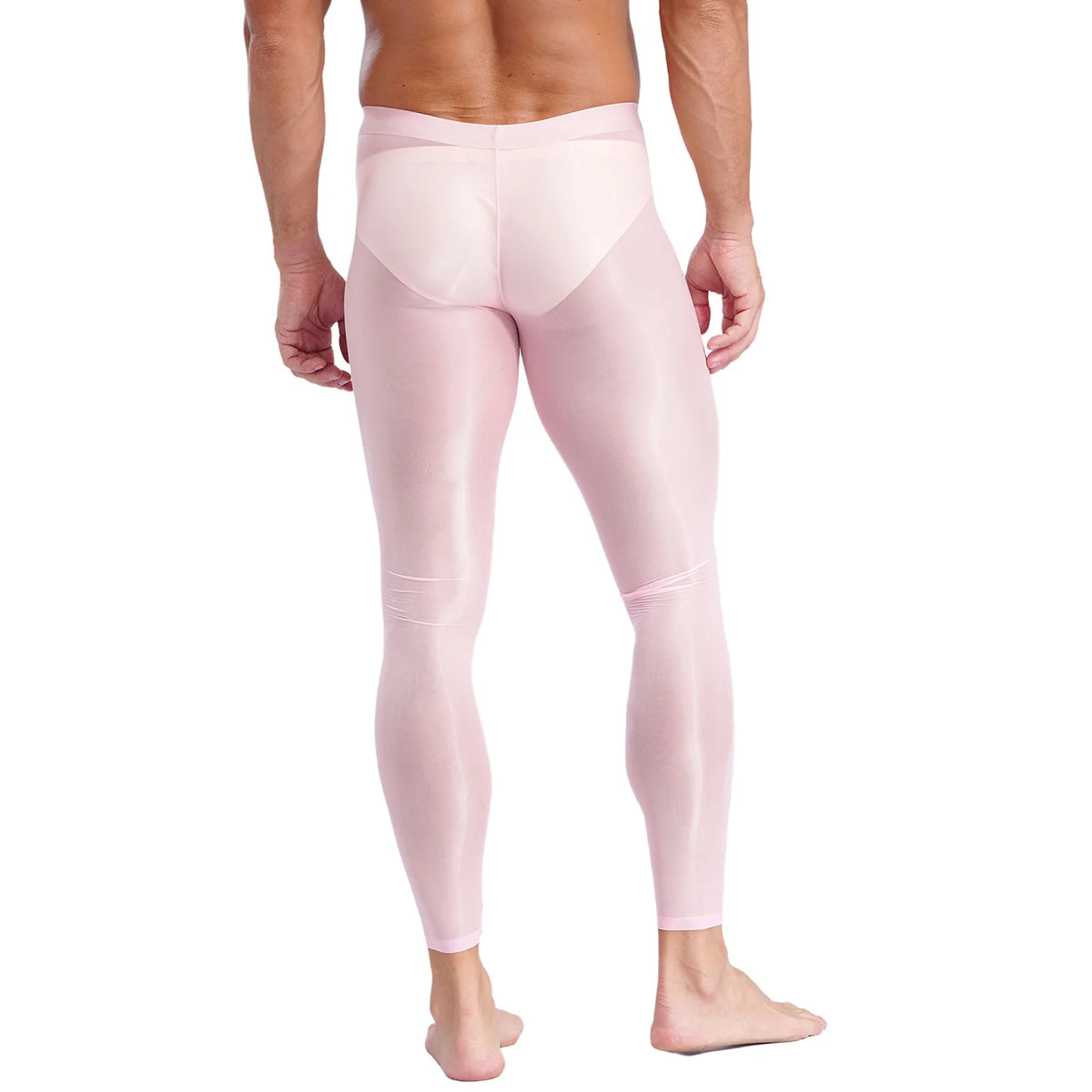 Mens Stretchy Compression Pants Skinny Sweatpants See Through Bulge Pouch Tights Ice Silky Yoga Gym Fitness Leggings Underwear