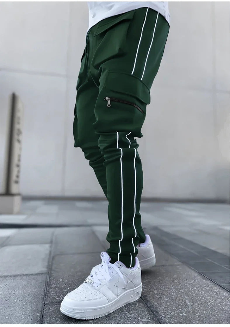 Summer Men's Jogging Sports Pants Multi-Pocket Sweatpants Running Trousers Men's Casual Joggers Cargo Reflective Hip Pop Pants