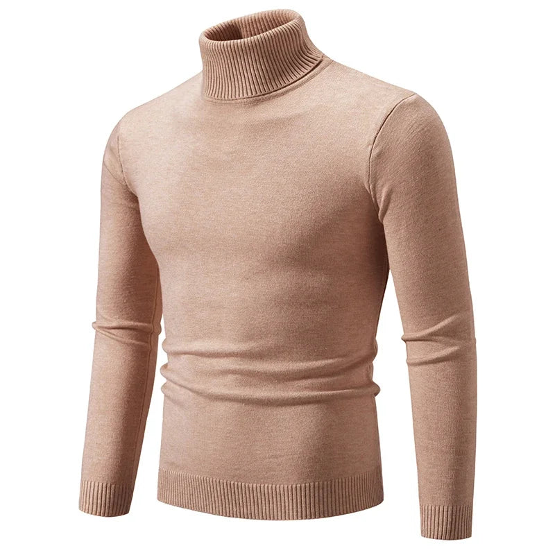 2024 Men's High Neck Sweater Solid Color Pullover Autumn And Winter Turtleneck Warm Bottoming Shirt Casual Woolen Sweater 5XL-M