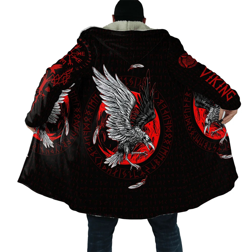 CLOOCL Thick Warm Hooded Cloak for Men Tattoo Symbol Pattern Armor Overcoat Coat 3D Print Windproof Fleece Cape Hooded Blanket