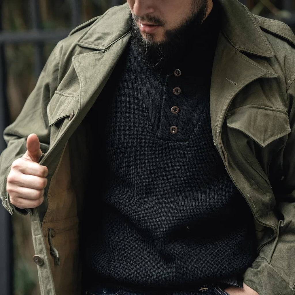 Rugged Bronson High Neck Sweater Vintage Style Men's Military Pullover Knitwear