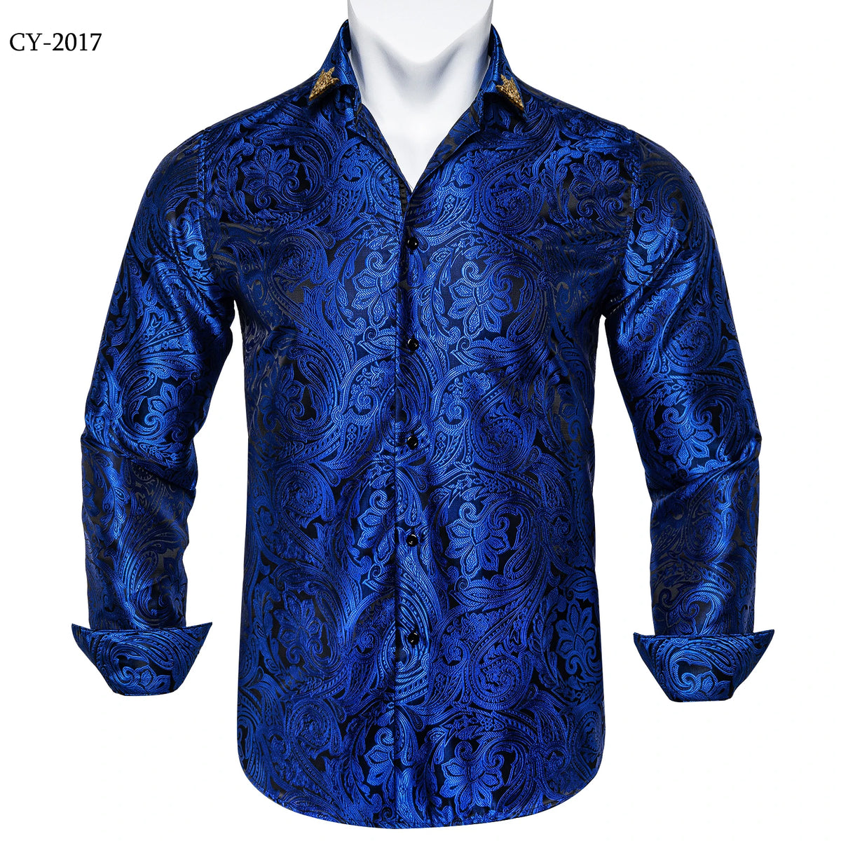 Brand New Men's Royal Blue Business Shirts Luxury Fashion Paisley Long Sleeve Turn-Down Collar Social Shirt Male Casual Blouse