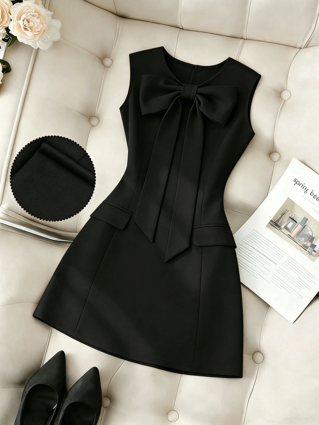 Elegant Lady's Dress with Simple Bow Design Sophisticated Minimalist Gown for Women