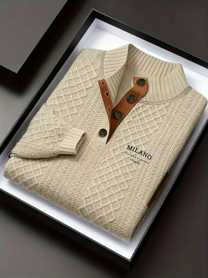 Men's Autumn Winter Stand Collar Knitted Sweater Casual Mature Fashionable All-over Patterned Crew Neck Pullover