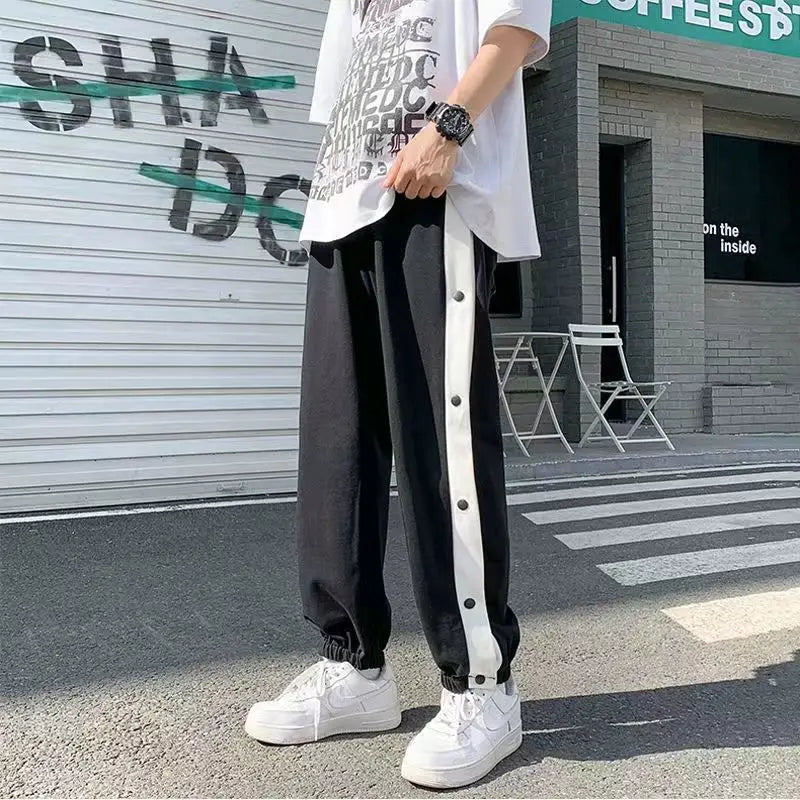 Men's Buttons Pants Running Sports Trousers Male Casual Jogger Basketball Football Sweatpants Outdoor Loose Hiphop Streetwears