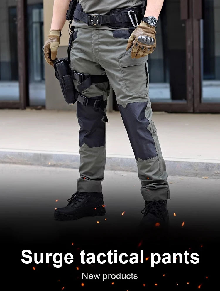 Men's Loose Training Pants Outdoor Waterproof Slim Stretch Tactical Pants with Pockets Multi-functional Quick-drying Cargo Pants