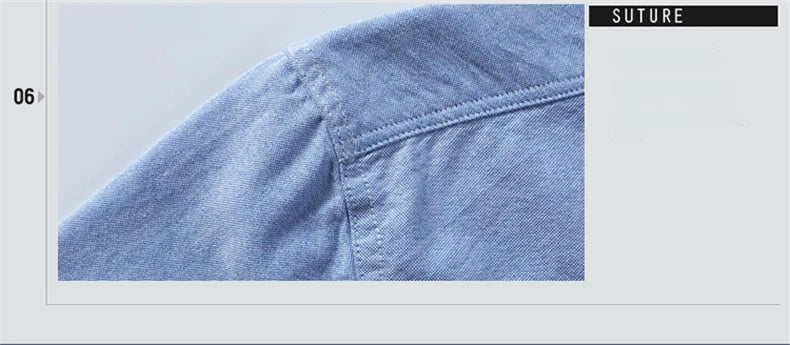 Cotton Oxford Shirt For Men Long Sleeve Plaid Striped Casual Shirts Male Pocket Regular-Fit Button-Down Work Man Dress Shirt