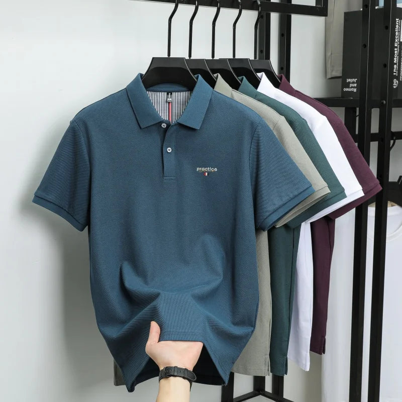100% Pure Cotton Men's Classic Embroidered Polo Shirt Luxury Breathable Anti-wrinkle Cozy Short Sleeve Business Casual Golf Tee